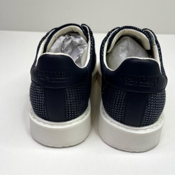 Lauren Ralph Lauren Angeline IV Leather Trim Straw sneakers navy blue - 8.5 - Picture 7 of 10